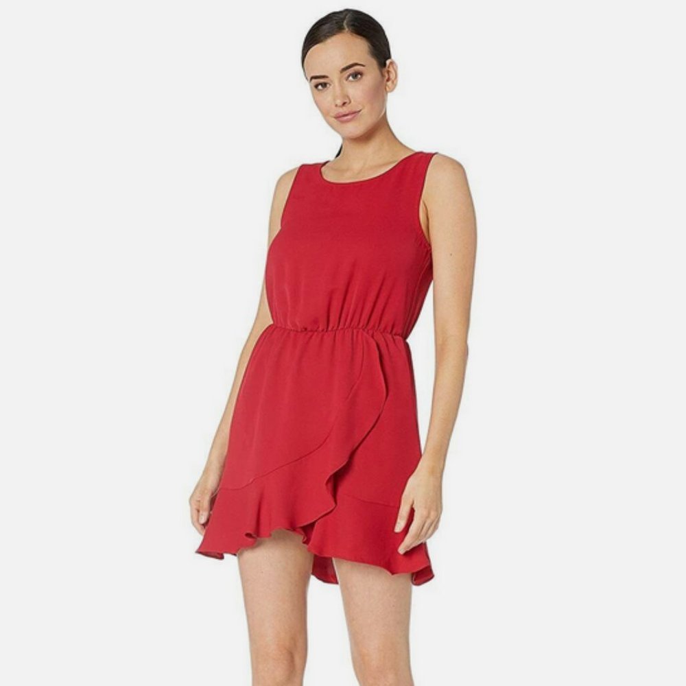 American Rose Ruby Sleeveless Faux Wrap Dress